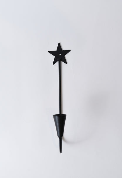 Primitive Rustic Black Iron Star Taper Wall Sconce 13&quot;