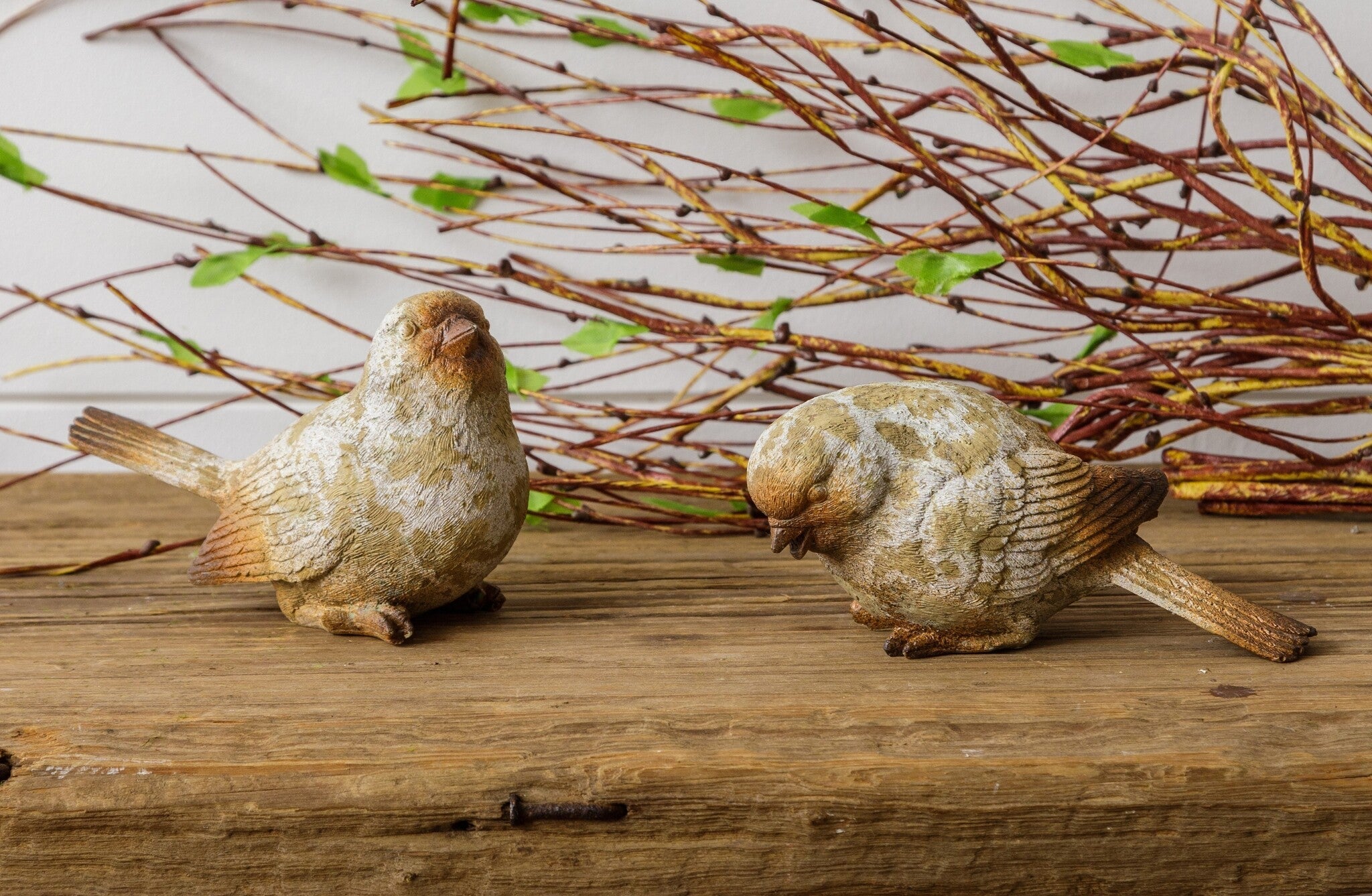 Primitive Farmhouse Vintage Look  2pc Weather Bird Figurines