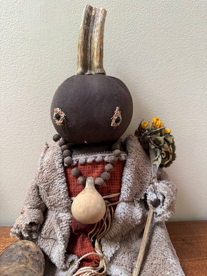 Primitive Handcrafted Pumpkin Doll Jenny w/ Gourd 12&quot;