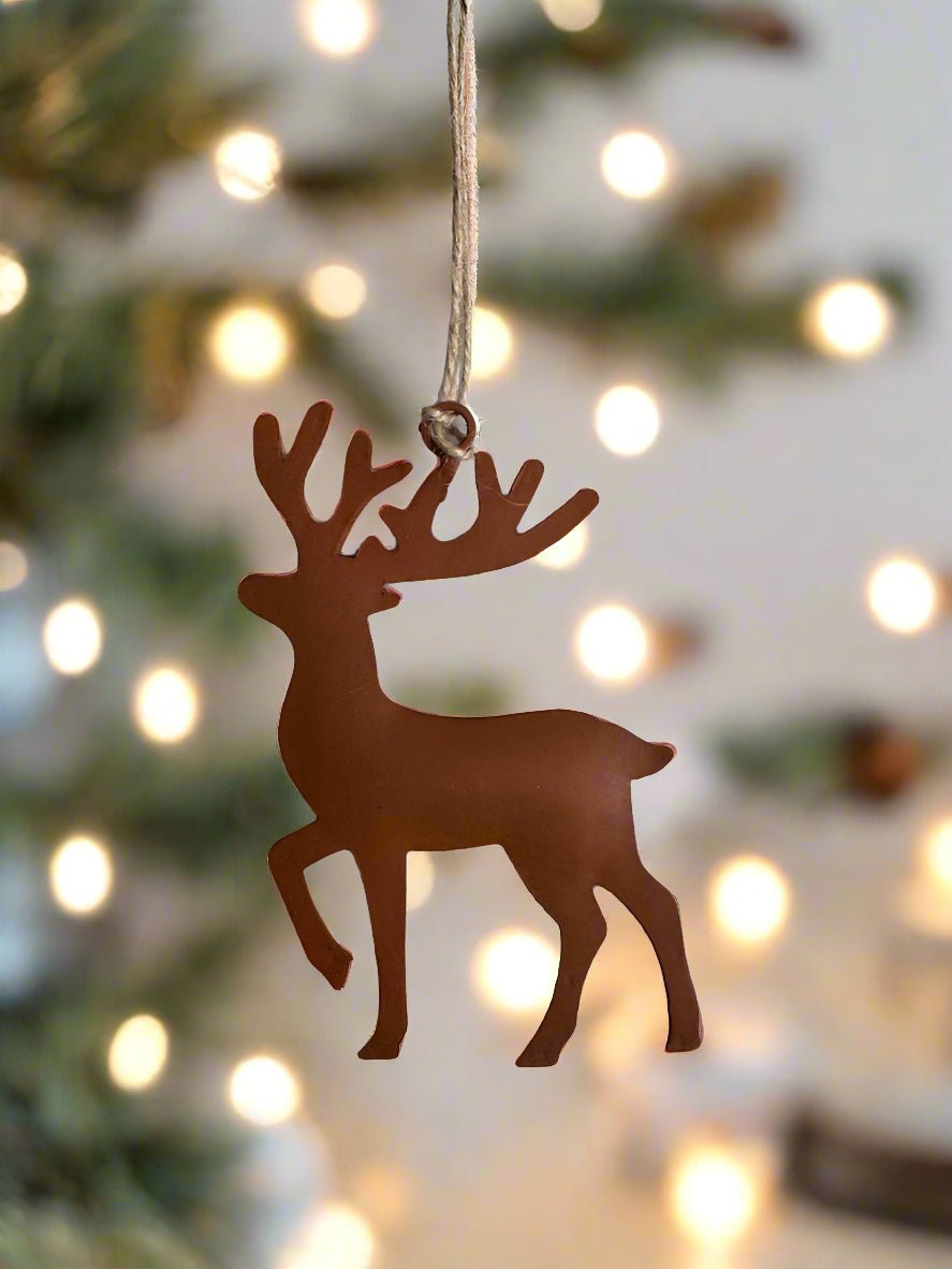 Primitive Rust Reindeer Metal Ornament 5 inch - The Primitive Pineapple Collection