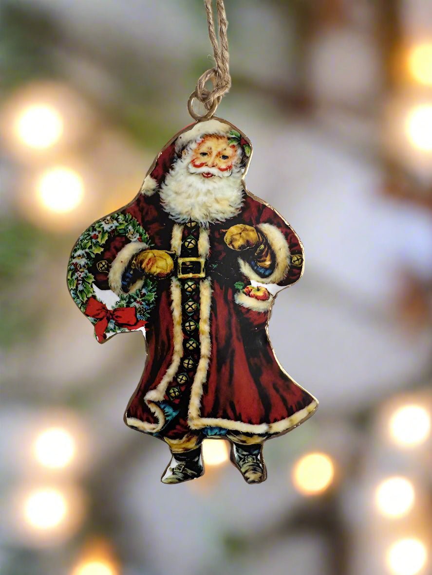 Primitive Retro Vintage Look Jolly Old St Nick Metal Ornament 5.5 inch - The Primitive Pineapple Collection