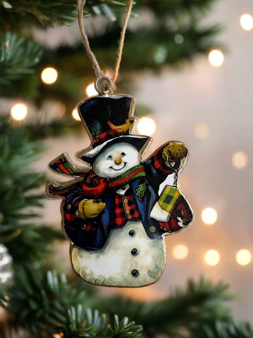 Primitive Retro Vintage Look Snowman Metal Ornament 4.5 inch - The Primitive Pineapple Collection