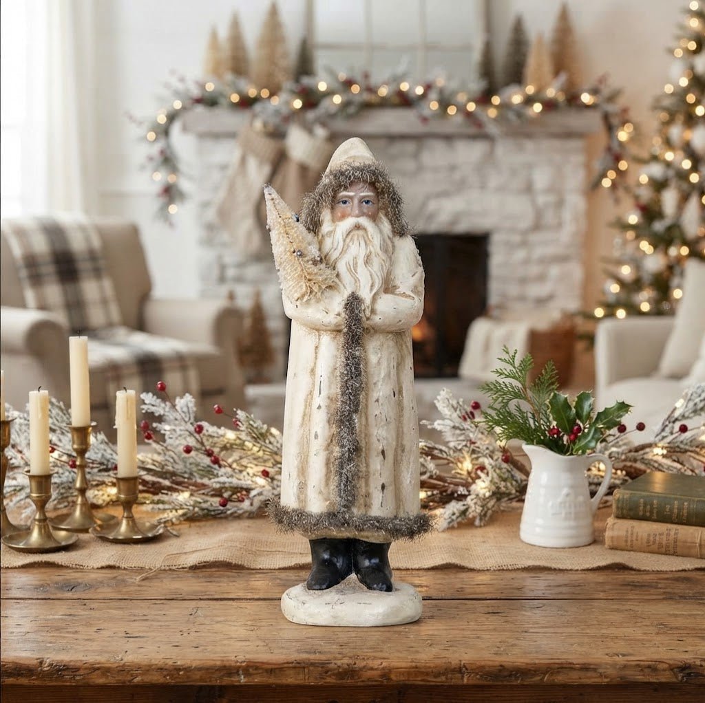 Ragon House Christmas 14" Vintage White Belsnickle with Bottle Brush Tree - The Primitive Pineapple Collection