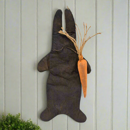 Primitive Easter Spring Flat Bunny with Carrot Hanger 15.75&quot;