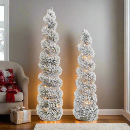 Christmas Retro Look 2 pc LED Holiday Snowy Trees 19&quot;H, 25&quot;H