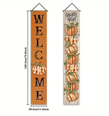 Farmhouse 2pc Hello Fall and Welcome Pumpkin Hanging Banners 70" - The Primitive Pineapple Collection