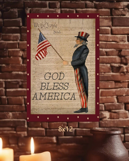Primitive God Bless America Uncle Sam 8x12 Metal Sign - The Primitive Pineapple Collection