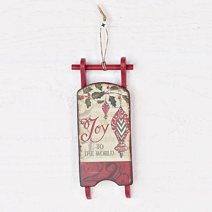 Christmas Vintage Look Joy To The World Sled Ornament 6&quot;