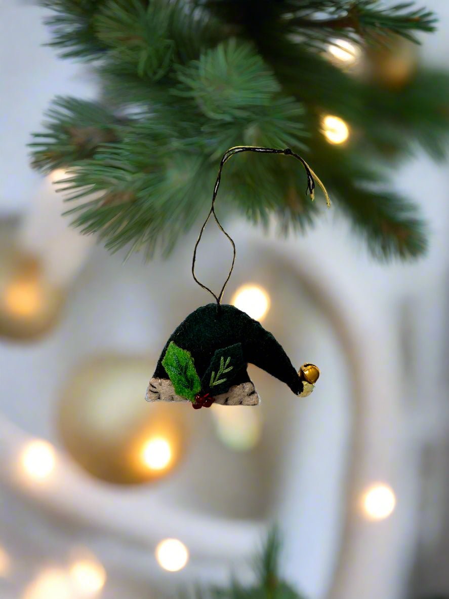 Primitive Christmas Handcrafted Felt 1.5” Green Santa Hat Ornament - The Primitive Pineapple Collection