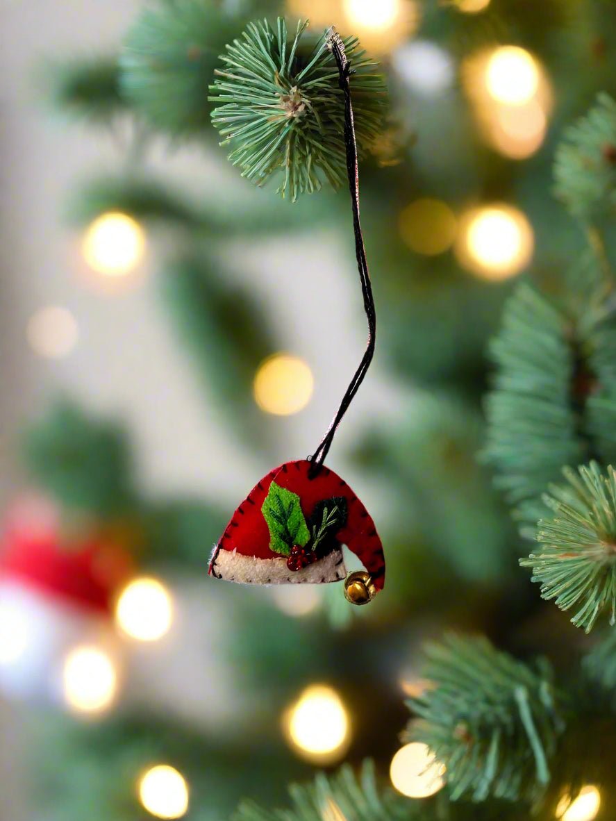 Primitive Christmas Handcrafted Felt 1.5” Red Santa Hat Ornament - The Primitive Pineapple Collection