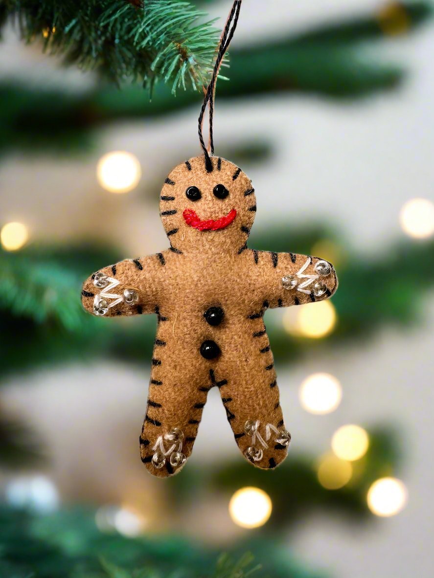 Primitive Christmas Handcrafted Felt 2.5” Gingerbread Boy Ornament - The Primitive Pineapple Collection