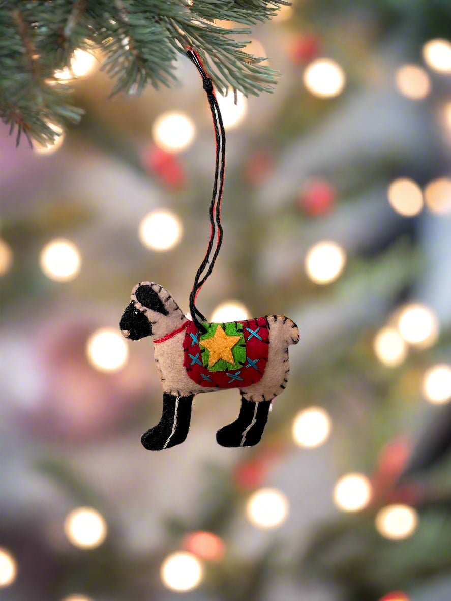 Primitive Christmas Handcrafted Felt 2” Rustic Sheep Ornament - The Primitive Pineapple Collection