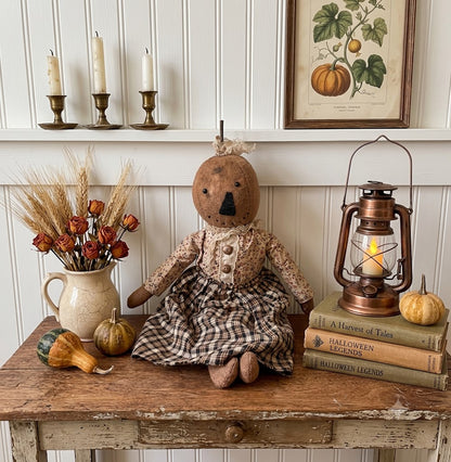 Primitive Fall Halloween Handcrafted 16" Penny Pumpkin Girl Doll