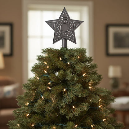 Primitive Country Punched Tin Christmas Tree Star Topper Black - The Primitive Pineapple Collection