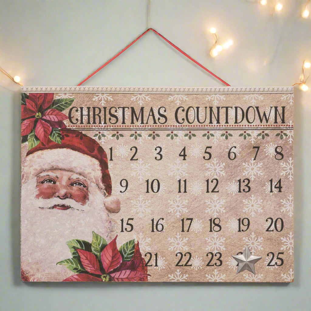 Primitive White Beaded Countdown Advent Calendar with Star Magnet