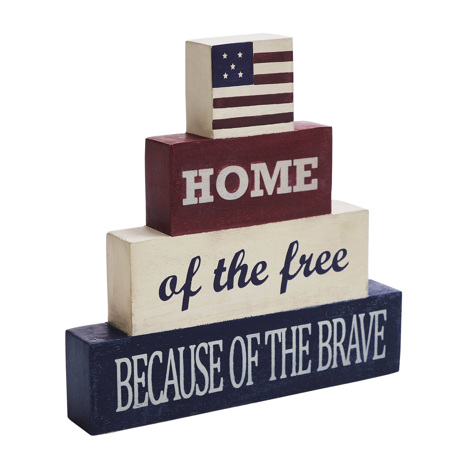Patriotic Wooden Block Stack – Home of the Free 8x8x1.25 - The Primitive Pineapple Collection