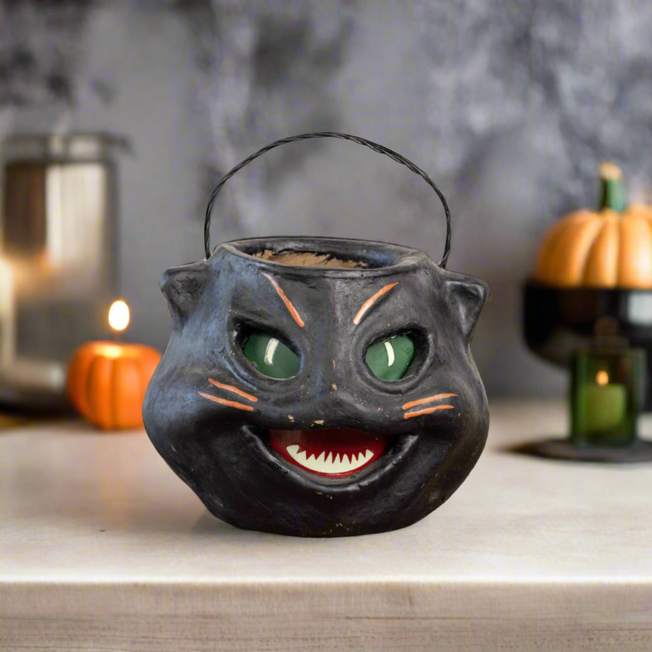 Primitive Halloween Fall Ragon House 5.5&quot; Vintage Black Cat Bucket