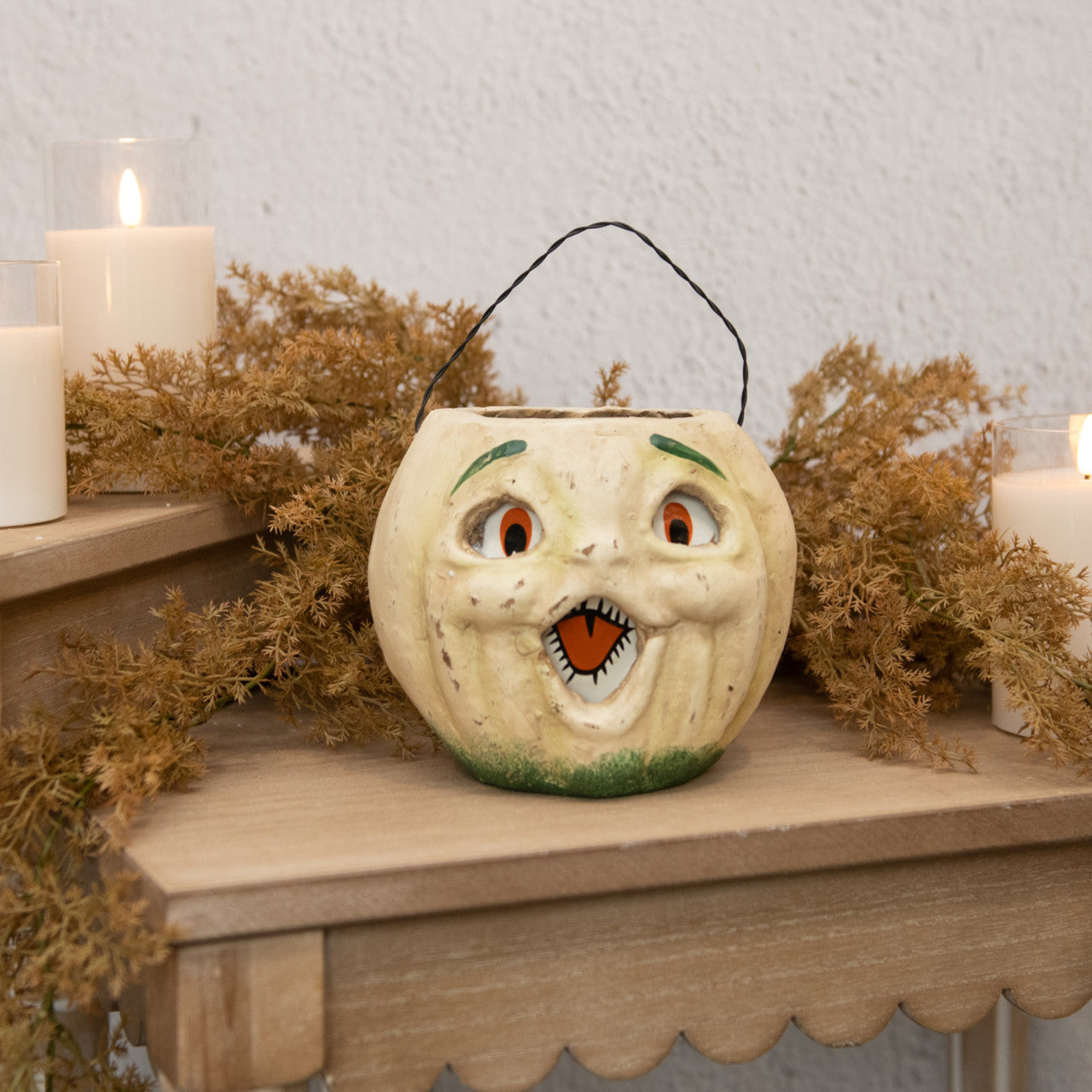 Primitive Halloween Fall Ragon House 5&quot; White Jack O Lantern Choir Boy Bucket