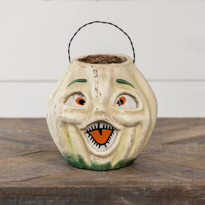 Primitive Halloween Fall Ragon House 7&quot; White Jack O Lantern Choir Boy Bucket - The Primitive Pineapple Collection