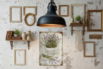 Lavender de Provence Floral French Metal Sign - Farmhouse Wall Decor - 8x12 - The Primitive Pineapple Collection