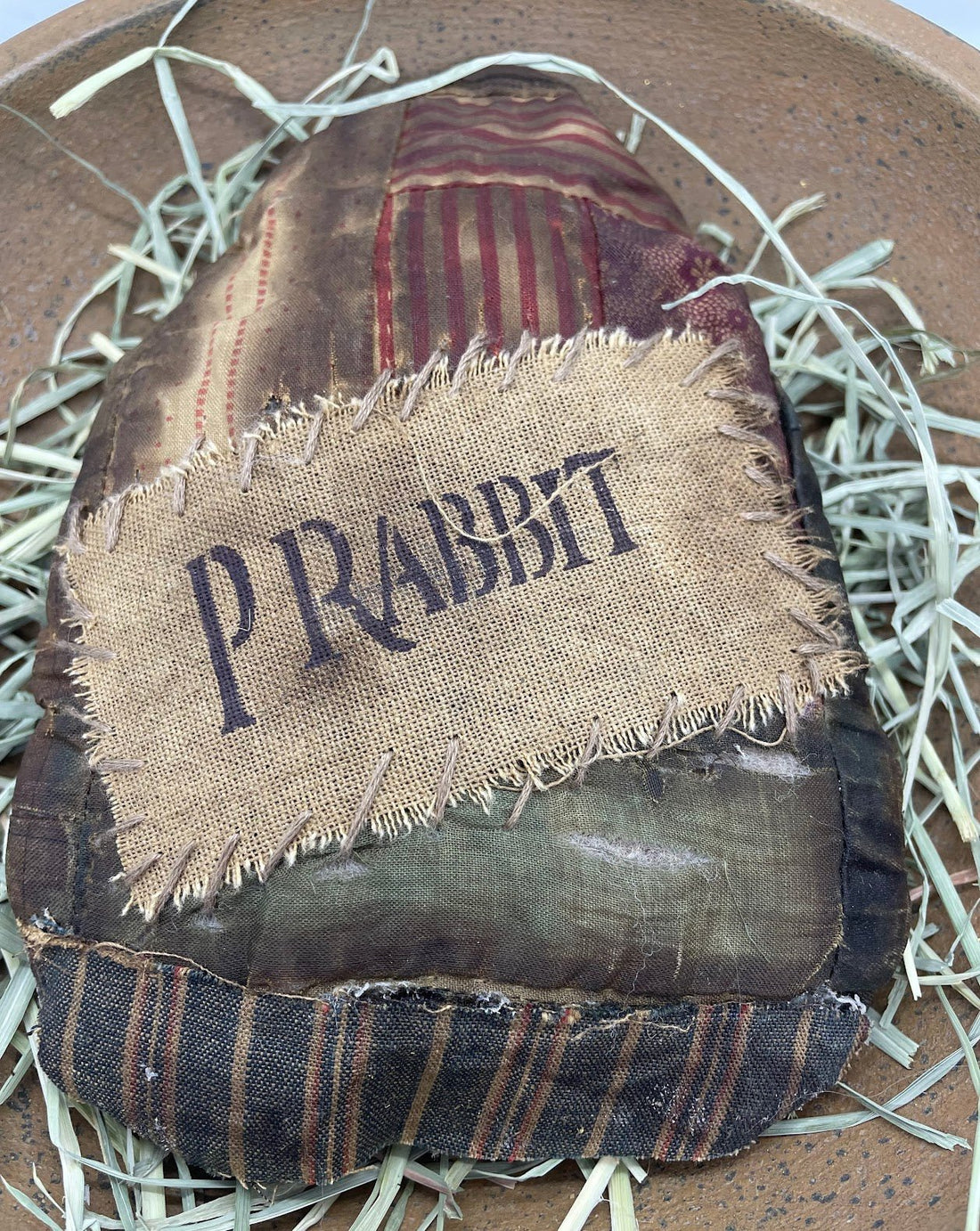 Extreme Primitive Vintage Quilted Easter P Rabbit Egg Bowl Fillers Stained Grubby 7" x 5" - The Primitive Pineapple Collection