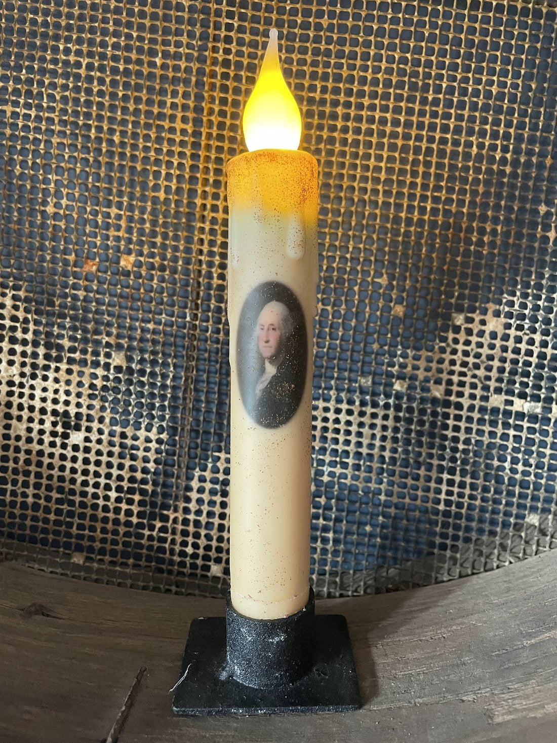 Primitive Handcrafted Colonial President Washington 7"H Led Timer Taper Candle - The Primitive Pineapple Collection