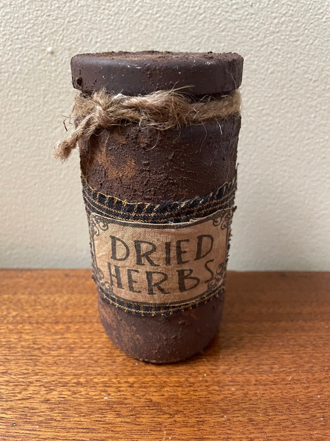 Primitive Handcrafted Grungy Dried Herbs Jar