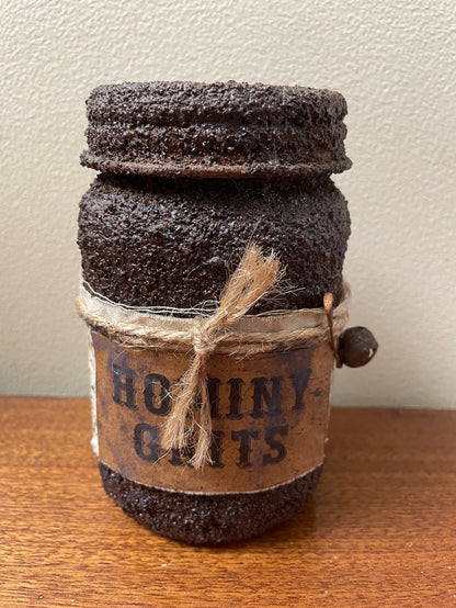 Primitive Handcrafted Grungy Hominy Grits Jar