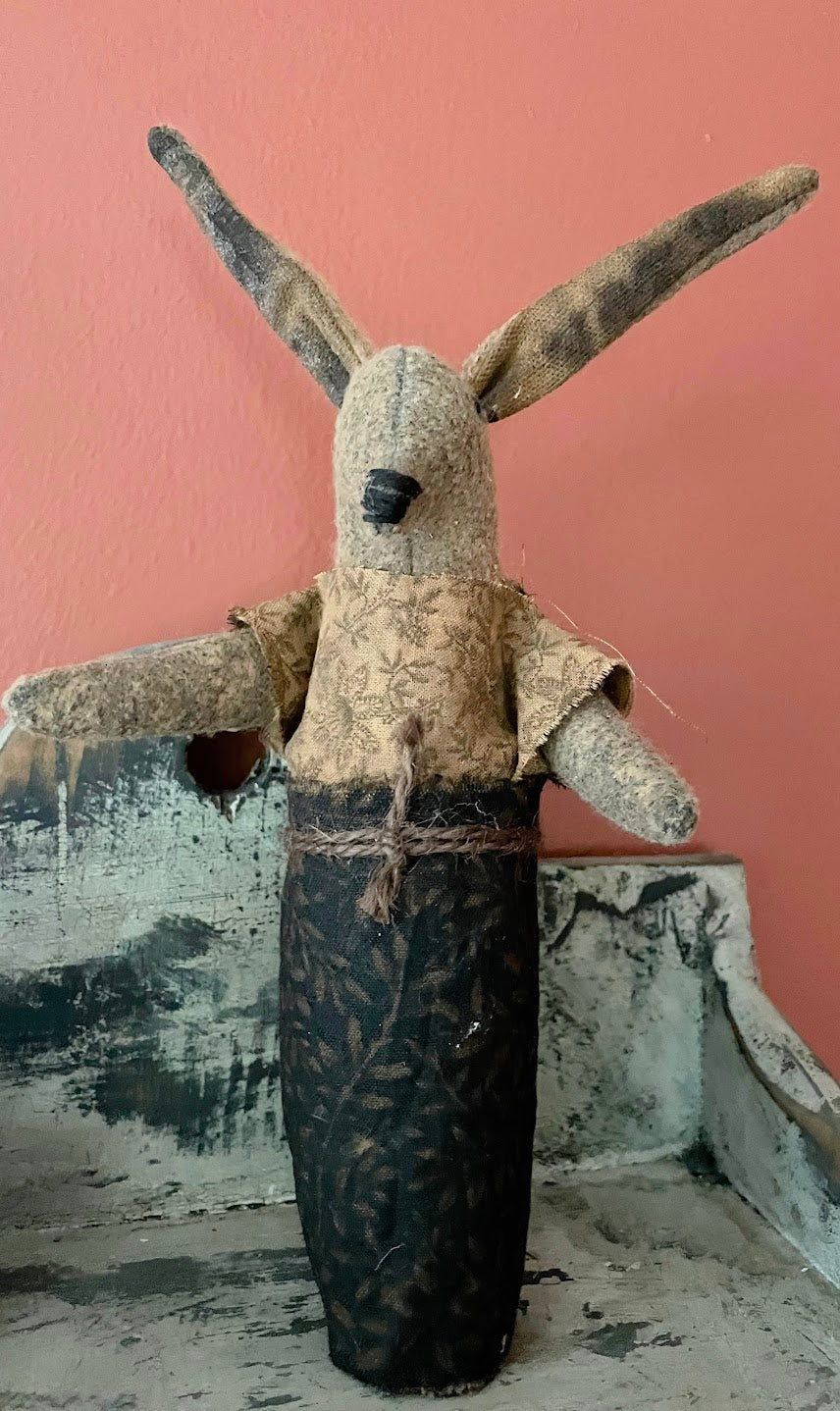 Primitive Colonial Handcrafted 9” Bunny Stump Doll Early American