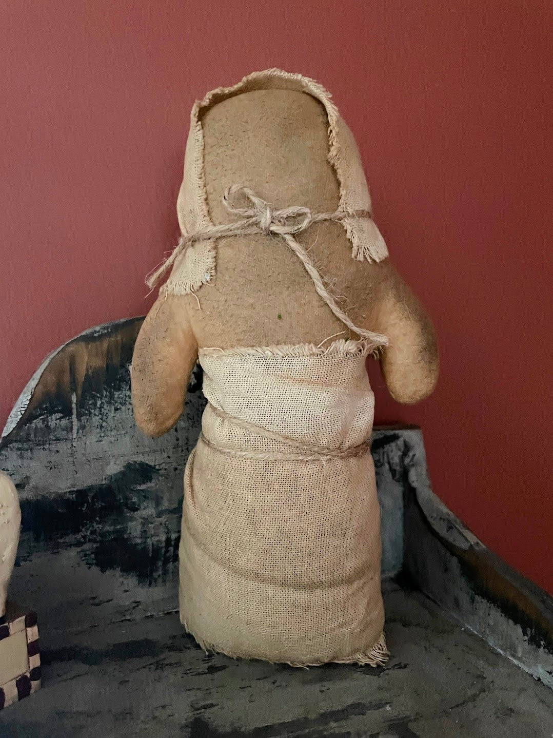 Primitive Handcrafted USA Folk Art 9&quot; Amish Prairie Doll with Apron 8&quot;
