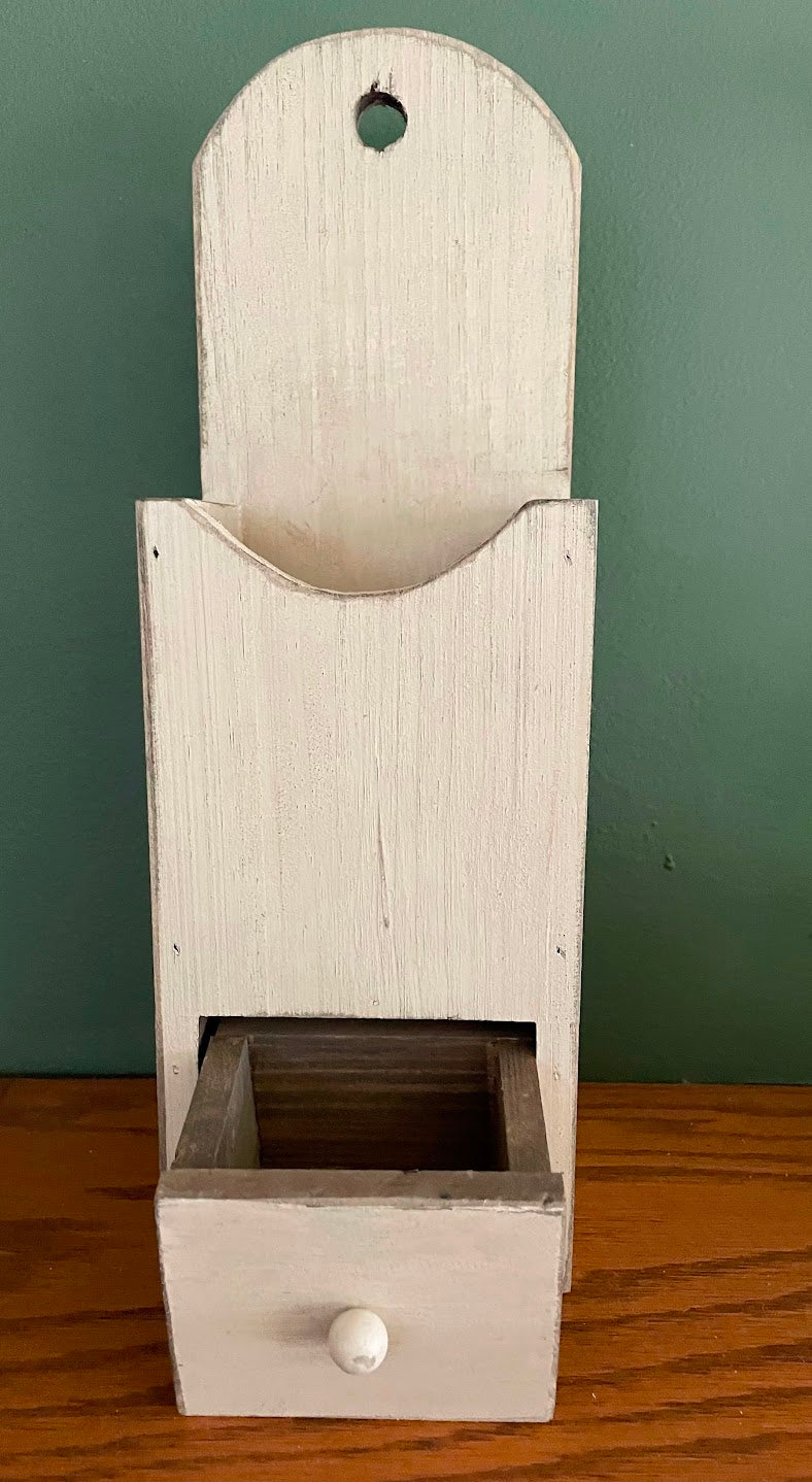 Primitive Distressed Ivory Candle Box W/Drawer 12.25&quot;