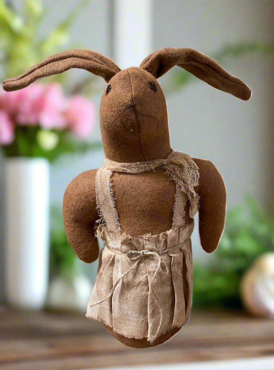 Primitive Farmhouse Handcrafted USA Spring Bunny Rabbit in Apron Stump Doll 14" - The Primitive Pineapple Collection