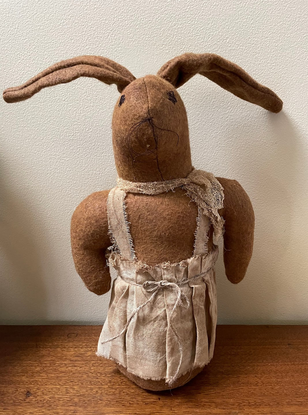 Primitive Farmhouse Handcrafted USA Spring Bunny Rabbit in Apron Stump Doll 14&quot;