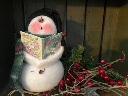 Primitive Handcrafted USA Caroling Snowman with Song Book