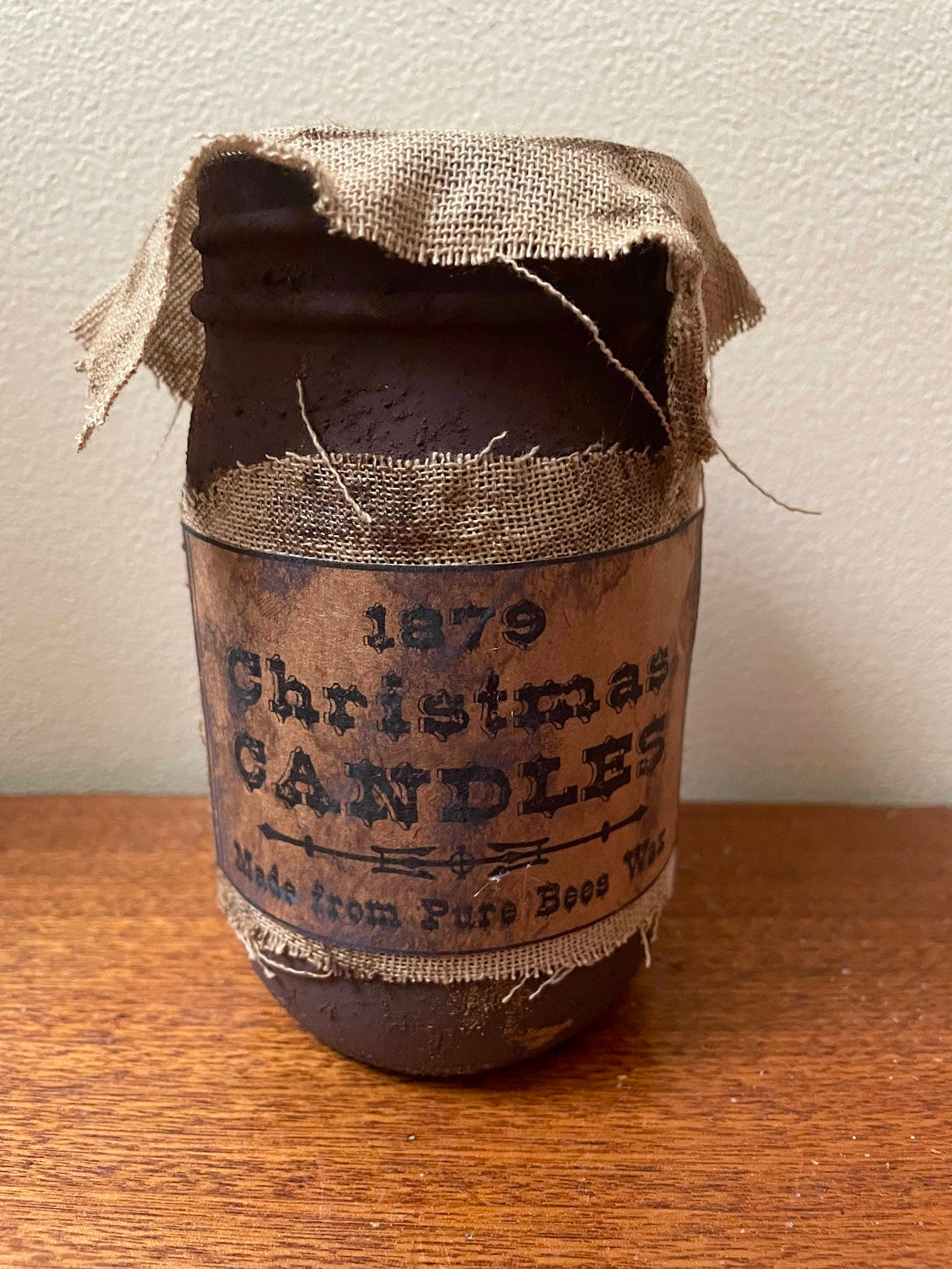 Primitive Christmas Handcrafted 1879 Christmas Candle Jar