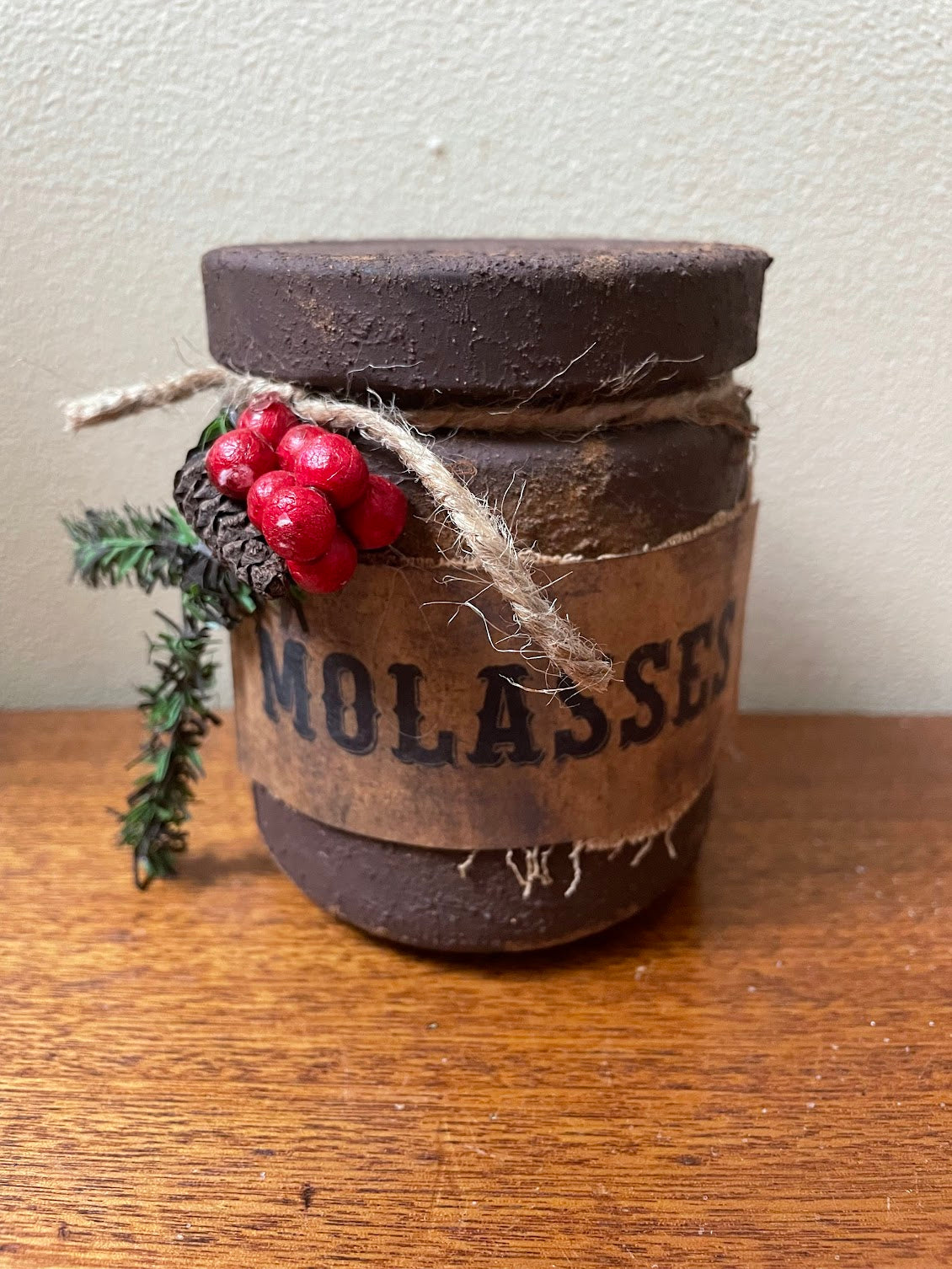 Primitive Handcrafted Colonial Christmas Molasses Jar