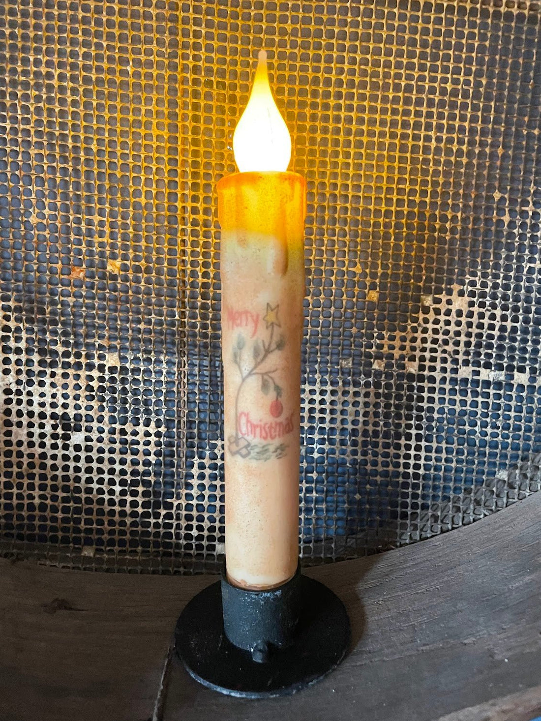 Primitive Handcrafted Christmas 7" Charlie Brown Tree Led Timer Taper Candle - The Primitive Pineapple Collection