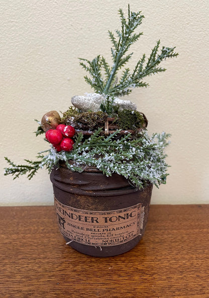 Primitive Handcrafted Colonial Christmas Reindeer Tonic Jar