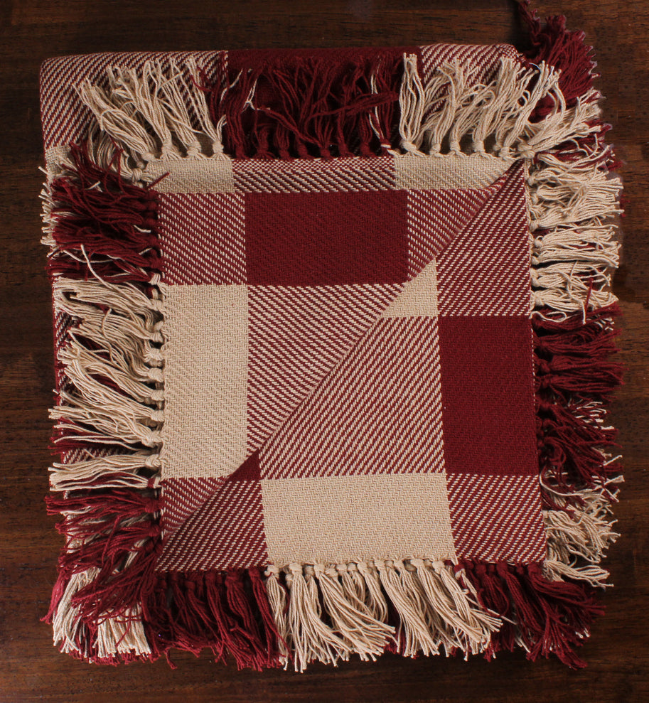 Primitive Farmhouse Red Check Cotton Afghan Throw 50&quot; x 60&quot;