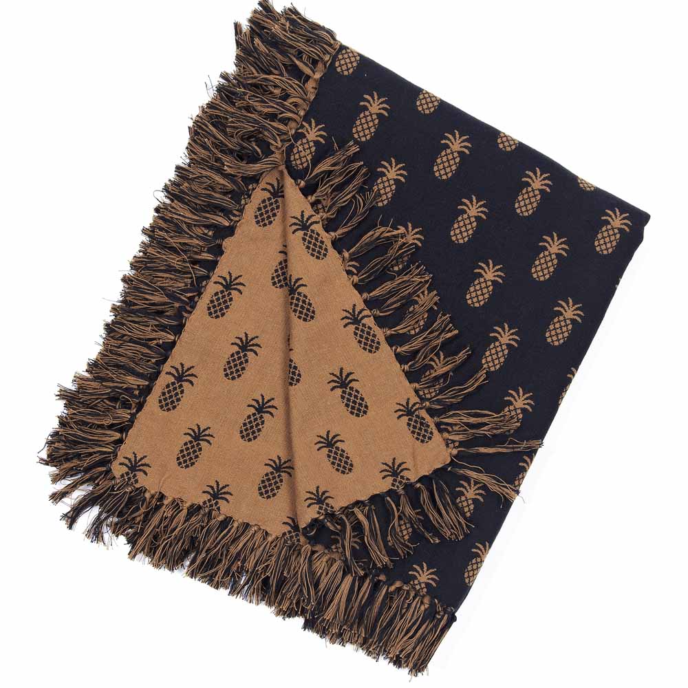 Primitive Farmhouse Pineapple Jacquard Woven Afghan 54" x 72" - The Primitive Pineapple Collection