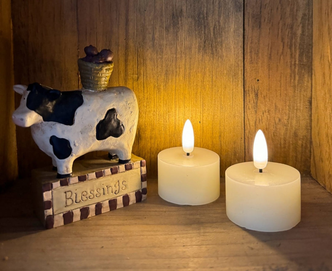 Ragon House 2 pc 3D Flame Cream Battery Tealight Candle 6hr Timer - The Primitive Pineapple Collection