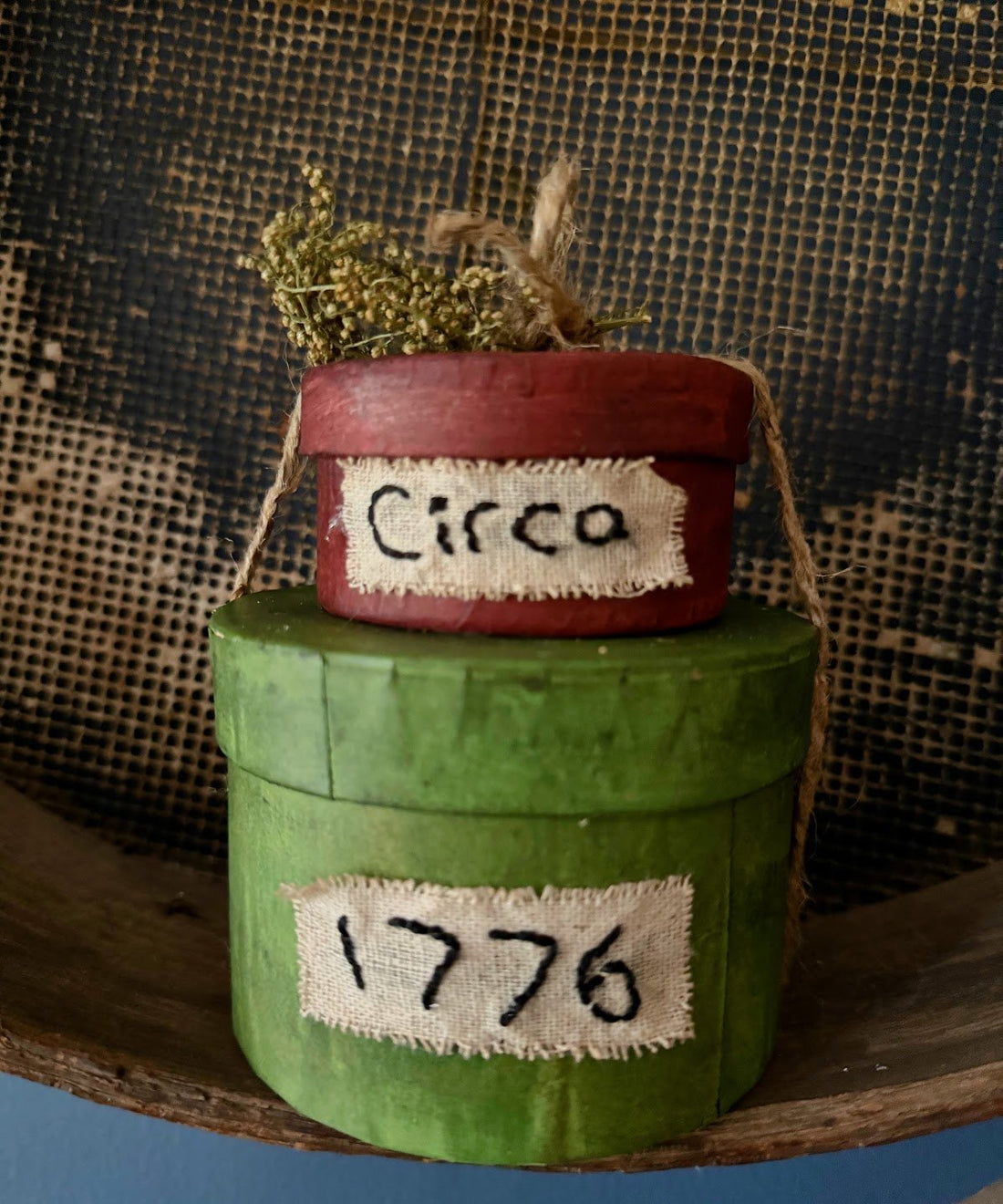 Primitive Handcrafted "Circa 1776 " Stacked Colonial Boxes 5"H Sweet Annie - The Primitive Pineapple Collection
