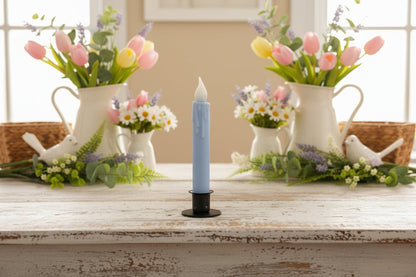 Spring Easter Handcrafted 7” Pastel Light Blue Led Timer Taper Candle - The Primitive Pineapple Collection