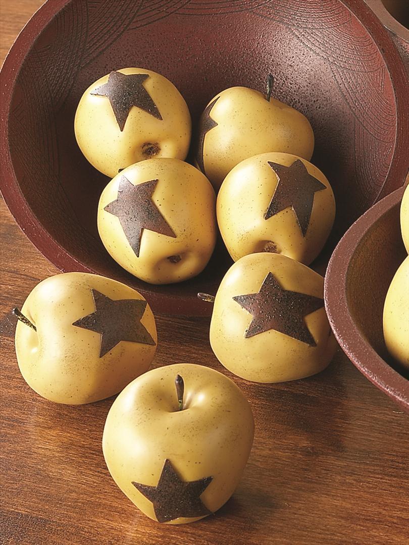 Primitive Colonial 4 Inch Large Yellow Apple with Star Bowl Filler - The Primitive Pineapple Collection