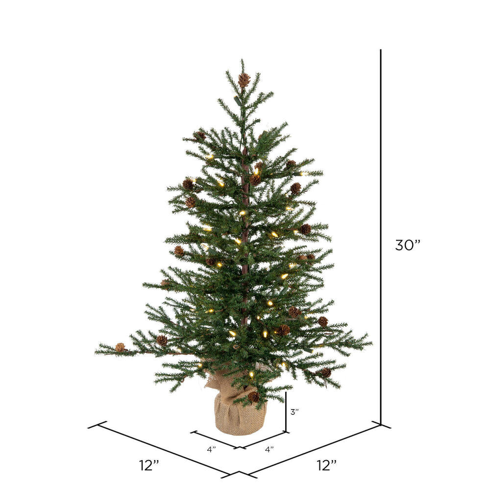 Vickerman 30&quot; Carmel Pine Artificial Christmas Tree, Warm White Dura-lit LED Lights