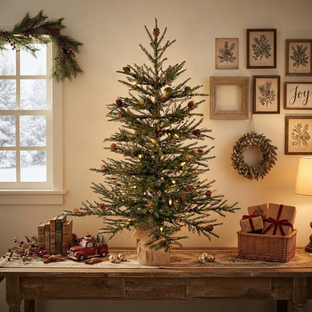 Vickerman 30-Inch Carmel Pine Christmas Tree with Warm White LED Lights - The Primitive Pineapple Collection