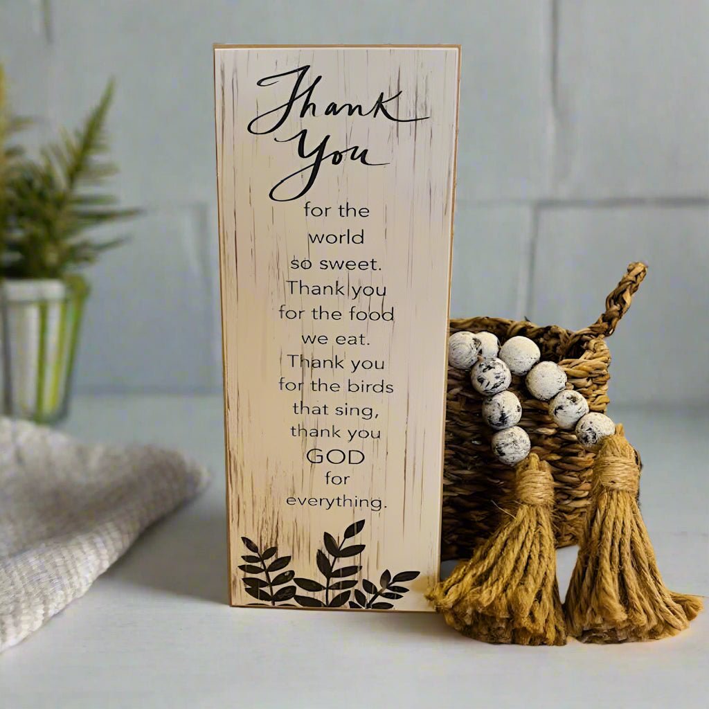 Primitive Farmhouse Thank You God Block Shelf Sitter