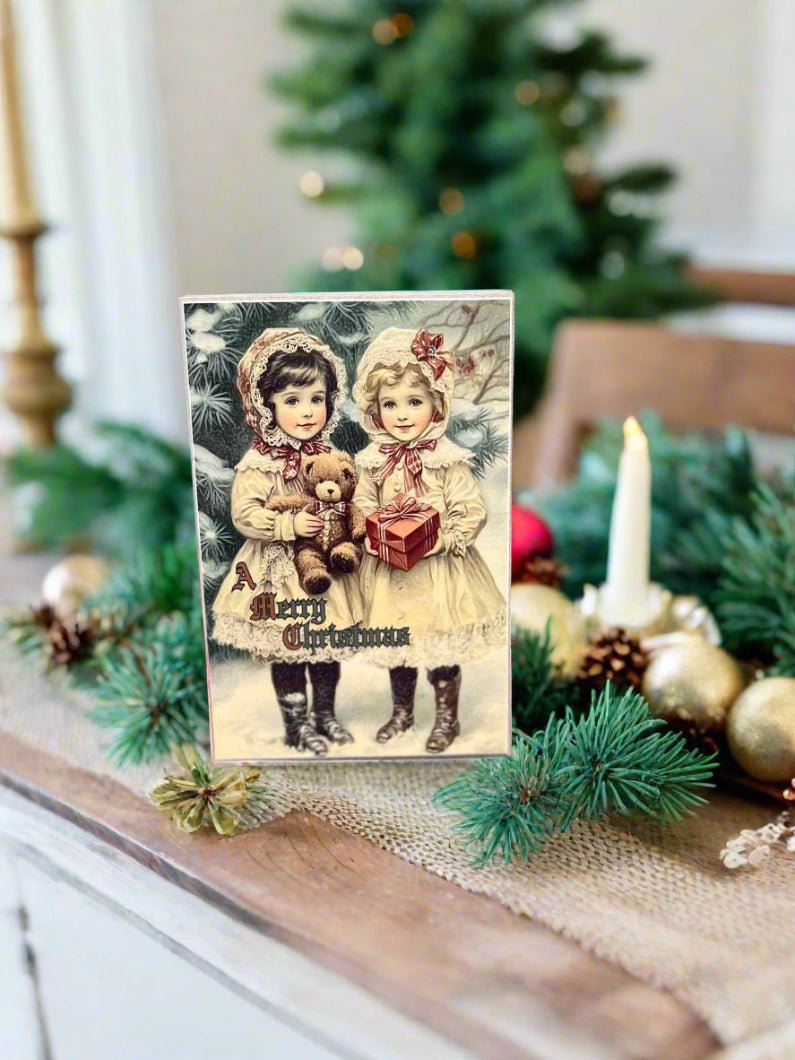 Primitive Farmhouse Handcrafted Christmas A Merry Christmas Block Shelf Sitter - The Primitive Pineapple Collection