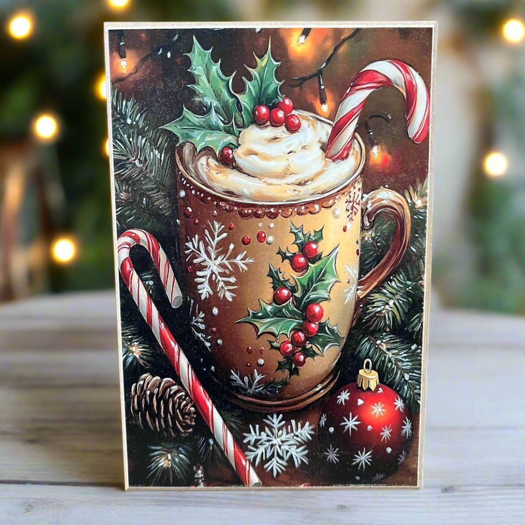 Primitive Farmhouse Handcrafted Christmas Hot Cocoa Block Shelf Sitter - The Primitive Pineapple Collection
