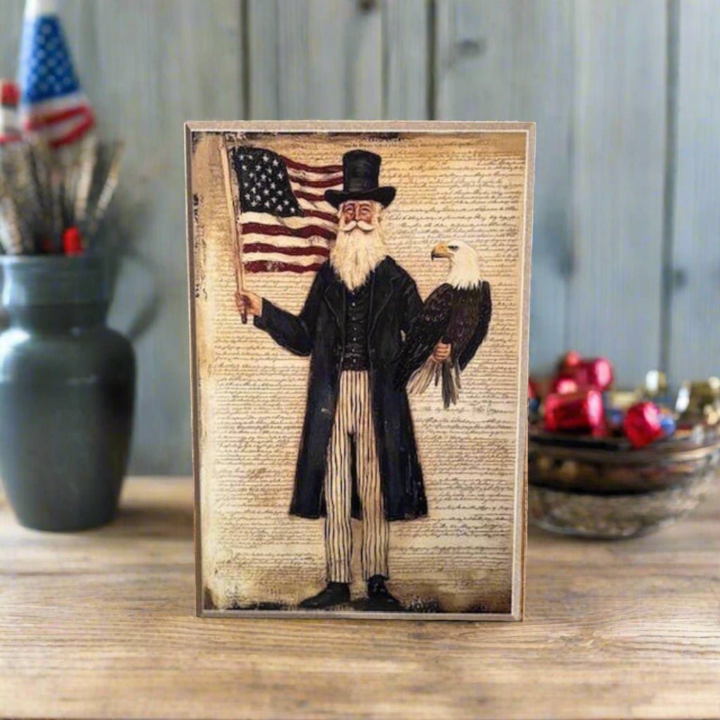 Primitive Americana Handcrafted Folk Art Sam Block Shelf Sitter - The Primitive Pineapple Collection